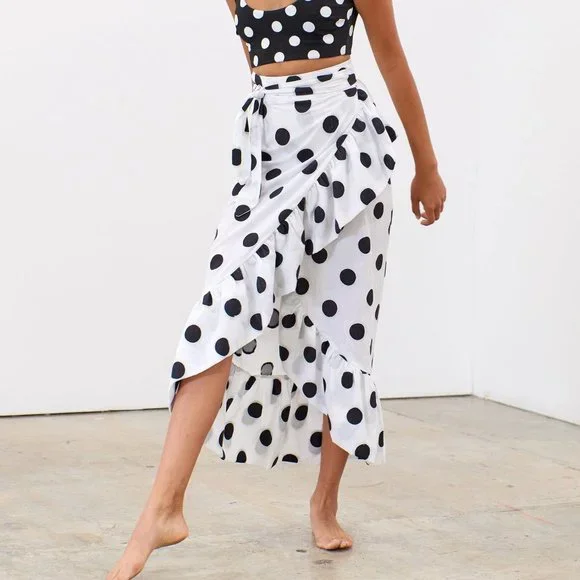 MARA HOFFMAN Eavan Polka Dot Ruffle-Hem Skirt - Picture 1 of 8